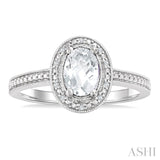 7X5 MM Oval Shape White Topaz and 1/50 Ctw Round Cut Diamond Semi-Precious Ring in Sterling Silver