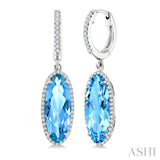 16X6 MM Oval Shape Blue Topaz and 3/8 Ctw Round Cut Diamond Semi-Precious Earrings in 14K White Gold
