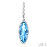 16X6 MM Oval Shape Blue Topaz and 3/8 Ctw Round Cut Diamond Semi-Precious Earrings in 14K White Gold