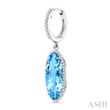 16X6 MM Oval Shape Blue Topaz and 3/8 Ctw Round Cut Diamond Semi-Precious Earrings in 14K White Gold