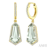 14X7 MM Shield Shape Green Amethyst and 3/8 Ctw Round Cut Diamond Semi-Precious Earrings in 14K Yellow Gold