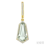14X7 MM Shield Shape Green Amethyst and 3/8 Ctw Round Cut Diamond Semi-Precious Earrings in 14K Yellow Gold