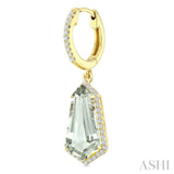 14X7 MM Shield Shape Green Amethyst and 3/8 Ctw Round Cut Diamond Semi-Precious Earrings in 14K Yellow Gold