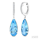 14X6 MM Pear Shape Blue Topaz and 1/10 Ctw Round Cut Diamond Semi-Precious Earrings in 14K White Gold