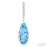 14X6 MM Pear Shape Blue Topaz and 1/10 Ctw Round Cut Diamond Semi-Precious Earrings in 14K White Gold