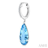 14X6 MM Pear Shape Blue Topaz and 1/10 Ctw Round Cut Diamond Semi-Precious Earrings in 14K White Gold