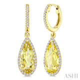 12X5 MM Pear Shape Lemon Quartz and 1/3 Ctw Round Cut Diamond Semi-Precious Earrings in 10K Yellow Gold
