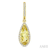 12X5 MM Pear Shape Lemon Quartz and 1/3 Ctw Round Cut Diamond Semi-Precious Earrings in 10K Yellow Gold