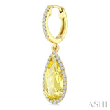 12X5 MM Pear Shape Lemon Quartz and 1/3 Ctw Round Cut Diamond Semi-Precious Earrings in 10K Yellow Gold