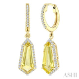 12X5 MM Shield Shape Lemon Quartz and 1/3 Ctw Round Cut Diamond Semi-Precious Earrings in 10K Yellow Gold