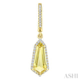 12X5 MM Shield Shape Lemon Quartz and 1/3 Ctw Round Cut Diamond Semi-Precious Earrings in 10K Yellow Gold