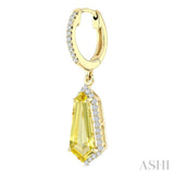 12X5 MM Shield Shape Lemon Quartz and 1/3 Ctw Round Cut Diamond Semi-Precious Earrings in 10K Yellow Gold