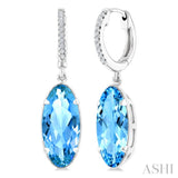 12X5 MM Oval Shape Blue Topaz and 1/10 Ctw Round Cut Diamond Semi-Precious Earrings in 10K White Gold