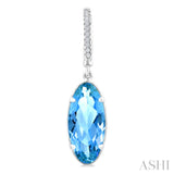 12X5 MM Oval Shape Blue Topaz and 1/10 Ctw Round Cut Diamond Semi-Precious Earrings in 10K White Gold