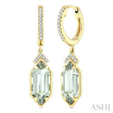 12X5 MM Hexagon Shape Green Amethyst and 1/6 Ctw Round Cut Diamond Semi-Precious Earrings in 10K Yellow Gold