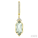 12X5 MM Hexagon Shape Green Amethyst and 1/6 Ctw Round Cut Diamond Semi-Precious Earrings in 10K Yellow Gold