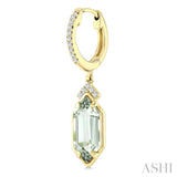 12X5 MM Hexagon Shape Green Amethyst and 1/6 Ctw Round Cut Diamond Semi-Precious Earrings in 10K Yellow Gold