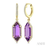 16X6 MM Hexagon Shape Amethyst and 3/8 Ctw Round Cut Diamond Semi-Precious Earrings in 14K Yellow Gold
