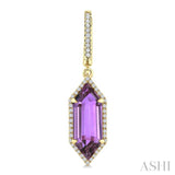 16X6 MM Hexagon Shape Amethyst and 3/8 Ctw Round Cut Diamond Semi-Precious Earrings in 14K Yellow Gold