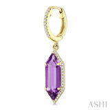 16X6 MM Hexagon Shape Amethyst and 3/8 Ctw Round Cut Diamond Semi-Precious Earrings in 14K Yellow Gold