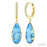 14X6 MM Pear Shape Blue Topaz and 1/10 Ctw Round Cut Diamond Semi-Precious Earrings in 14K Yellow Gold