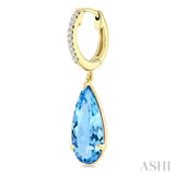 14X6 MM Pear Shape Blue Topaz and 1/10 Ctw Round Cut Diamond Semi-Precious Earrings in 14K Yellow Gold