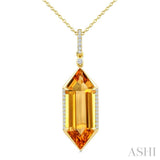 22X8 MM Hexagon Shape Citrine and 1/6 Ctw Round Cut Diamond Semi-Precious Pendant With Chain in 14K Yellow Gold