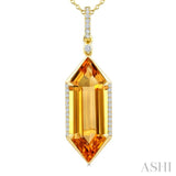 22X8 MM Hexagon Shape Citrine and 1/6 Ctw Round Cut Diamond Semi-Precious Pendant With Chain in 14K Yellow Gold