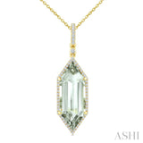 22X8 MM Hexagon Shape Green Amethyst and 1/4 Ctw Round Cut Diamond Semi-Precious Pendant With Chain in 14K Yellow Gold