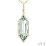 22X8 MM Hexagon Shape Green Amethyst and 1/4 Ctw Round Cut Diamond Semi-Precious Pendant With Chain in 14K Yellow Gold
