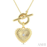 1/50 Ctw Bezel Set Round Cut Diamond Fluted Heart Charm Toggle Fashion Necklace in 10K Yellow Gold