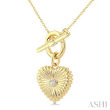 1/50 Ctw Bezel Set Round Cut Diamond Fluted Heart Charm Toggle Fashion Necklace in 10K Yellow Gold