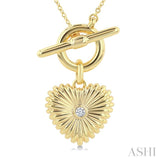 1/50 Ctw Bezel Set Round Cut Diamond Fluted Heart Charm Toggle Fashion Necklace in 10K Yellow Gold