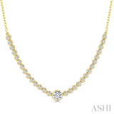 1/2 Ctw Halfway Bezel Set Round and Round Cut Diamond Necklace in 14K Yellow Gold