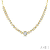 1/2 Ctw Halfway Bezel Set Round and Round Cut Diamond Necklace in 14K Yellow Gold