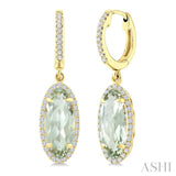 12X5 MM Oval Shape Green Amethyst and 1/3 Ctw Round Cut Diamond Semi-Precious Earrings in 10K Yellow Gold