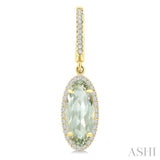 12X5 MM Oval Shape Green Amethyst and 1/3 Ctw Round Cut Diamond Semi-Precious Earrings in 10K Yellow Gold
