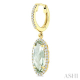 12X5 MM Oval Shape Green Amethyst and 1/3 Ctw Round Cut Diamond Semi-Precious Earrings in 10K Yellow Gold