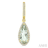 12X5 MM Pear Shape Green Amethyst and 1/3 Ctw Round Cut Diamond Semi-Precious Earrings in 10K Yellow Gold