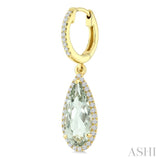 12X5 MM Pear Shape Green Amethyst and 1/3 Ctw Round Cut Diamond Semi-Precious Earrings in 10K Yellow Gold