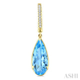 12X5 MM Pear Shape Blue Topaz and 1/10 Ctw Round Cut Diamond Semi-Precious Earrings in 10K Yellow Gold