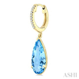 12X5 MM Pear Shape Blue Topaz and 1/10 Ctw Round Cut Diamond Semi-Precious Earrings in 10K Yellow Gold