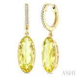 12X5 MM Oval Shape Lemon Quartz and 1/10 Ctw Round Cut Diamond Semi-Precious Earrings in 10K Yellow Gold