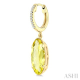 12X5 MM Oval Shape Lemon Quartz and 1/10 Ctw Round Cut Diamond Semi-Precious Earrings in 10K Yellow Gold