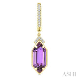 12X5 MM Hexagon Shape Amethyst and 1/6 Ctw Round Cut Diamond Semi-Precious Earrings in 10K Yellow Gold