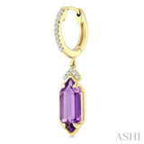 12X5 MM Hexagon Shape Amethyst and 1/6 Ctw Round Cut Diamond Semi-Precious Earrings in 10K Yellow Gold
