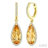 12X5 MM Pear Shape Citrine and 1/3 Ctw Round Cut Diamond Semi-Precious Earrings in 10K Yellow Gold