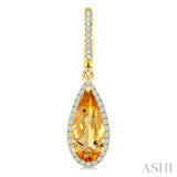 12X5 MM Pear Shape Citrine and 1/3 Ctw Round Cut Diamond Semi-Precious Earrings in 10K Yellow Gold