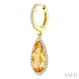 12X5 MM Pear Shape Citrine and 1/3 Ctw Round Cut Diamond Semi-Precious Earrings in 10K Yellow Gold