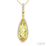 16X6 MM Pear Shape Lemon Quartz and 1/5 Ctw Round Cut Diamond Semi-Precious Pendant With Chain in 10K Yellow Gold